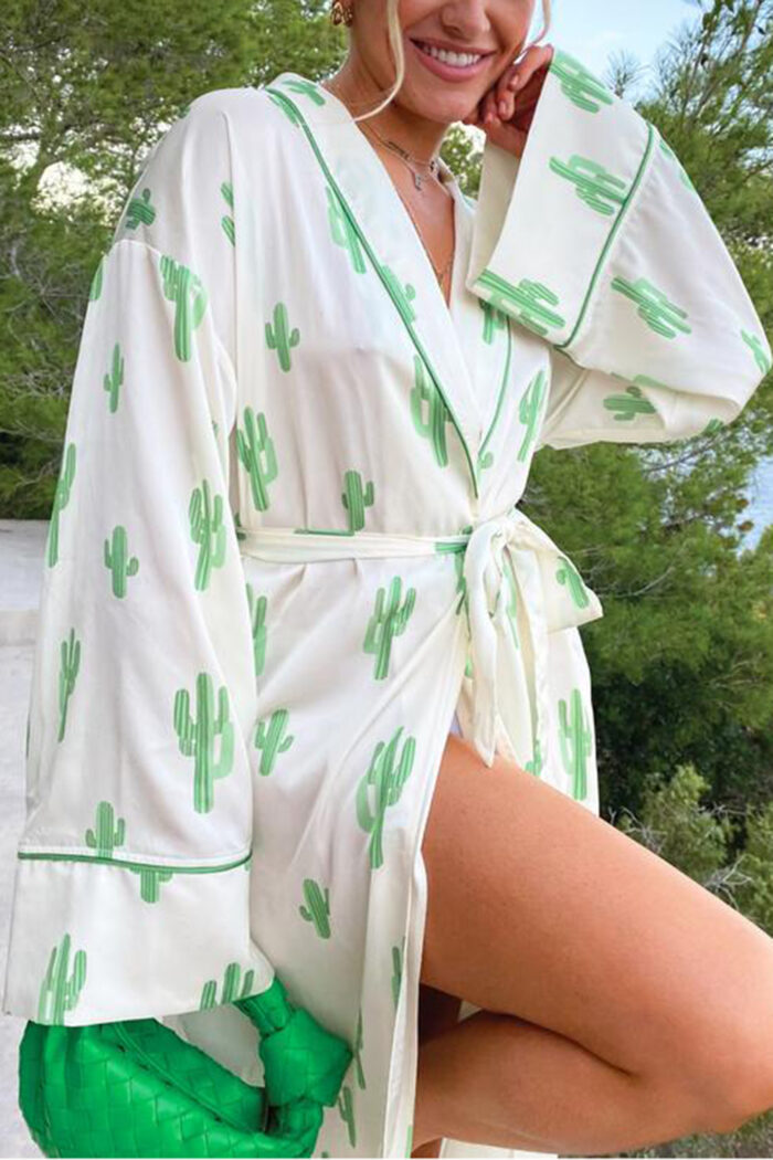 Cactus Satin Dressing Gown