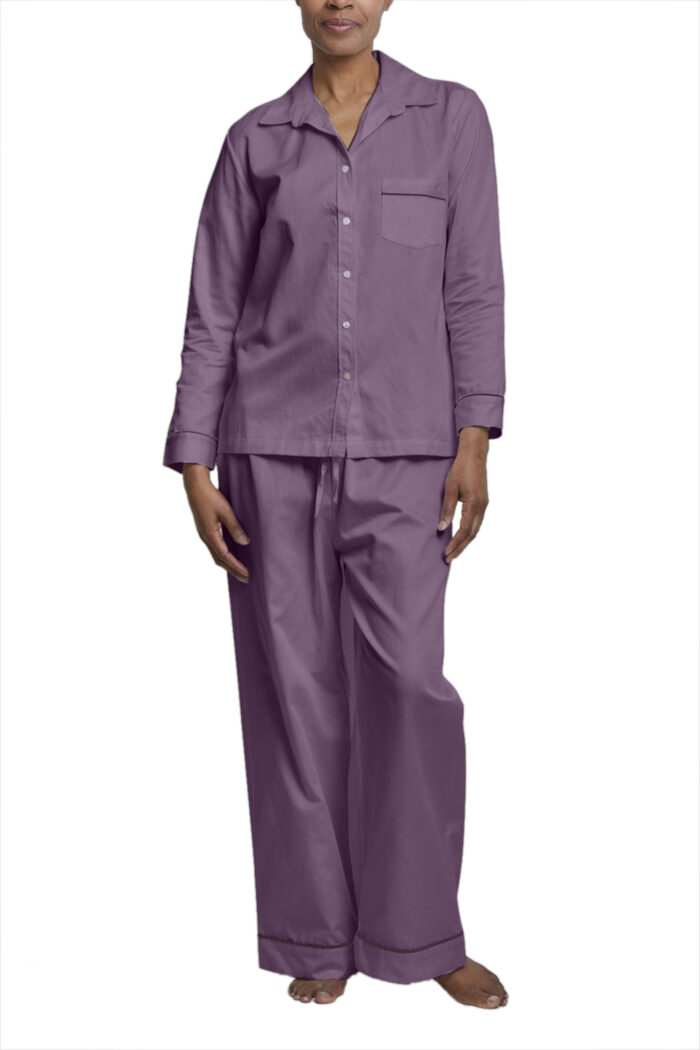 Cotton Sateen Pajama Set with Contrast Piping