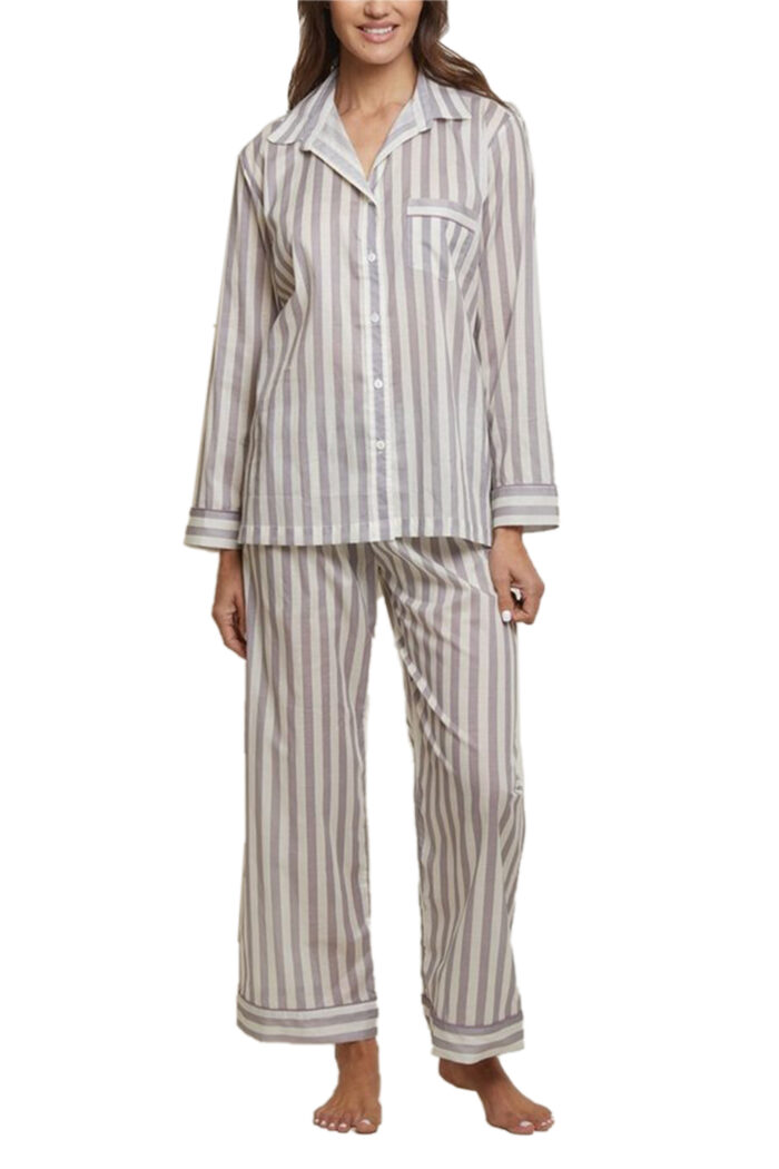 Striped Pajama Set with Contrast Piping