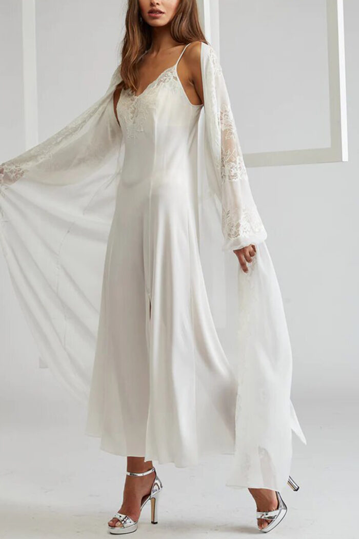 Silk Chiffon Robe Set Off White Ecru - Emma