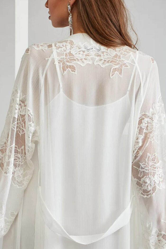 Silk Chiffon Robe Set Off White Ecru - Emma