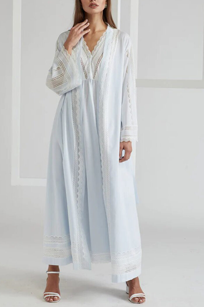 Vual Cotton Robe Set Light Blue - Lady Sheer