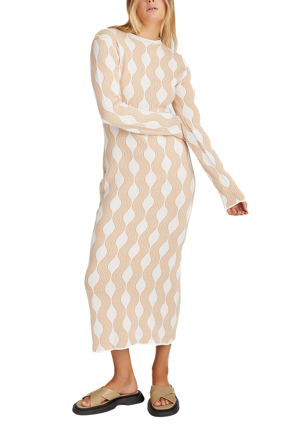 Tan Wave Knitted Cotton Dress